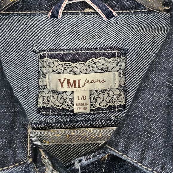 YMI Jeans Denim Jacket w/Flannel Sleeves Women's Size Large - Picture 3 of 7